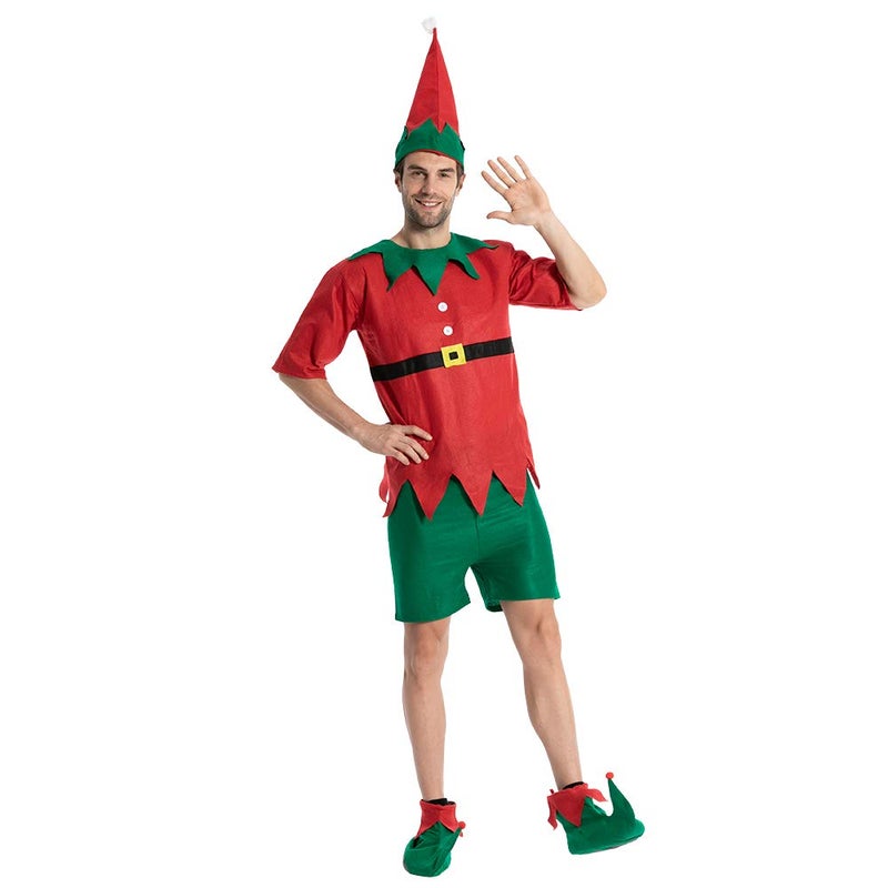 EraSpooky Elf Costume Adult and Child Christmas Fancy Dress Costume Santa Helper Xmas Outfit (Medium, Adult Red) - Image 2